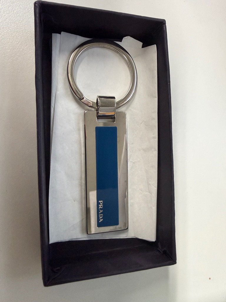 Prada Silver Keyring With Blue Enamel Inlay